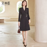 Nouvelle Robe Blazer Rose Clair Unie Mi-longue Tissée à Taille Naturelle avec Fermetures Éclair et Boutons Manches Longues Coupe Évasée pour le Bureau – Fabrication Originale