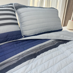Ensemble de couettes rayées personnalisées bleu clair pour garçon, 3 pièces, ensemble de <span class=keywords><strong>couvre</strong></span>-<span class=keywords><strong>lit</strong></span> en coton matelassé, <span class=keywords><strong>couvre</strong></span>-<span class=keywords><strong>lit</strong></span> brodés de luxe pour <span class=keywords><strong>lit</strong></span> - Product Image 3