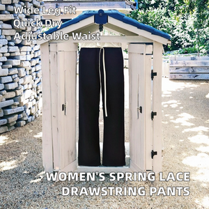 Pantalon ample pour femme, automne, taille haute, cordon de serrage, motif uni, polyester/coton, respirant, écologique, anti-froissement, séchage rapide - Product Image 2