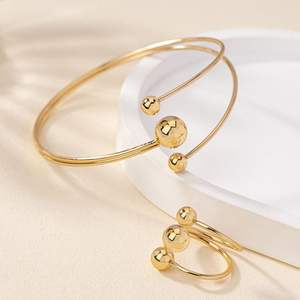 Vintage basit altın Metal horoz ve top yüzükler kadınlar erkekler için açık bilezik yüzük seti hediye takı - Product Image 2