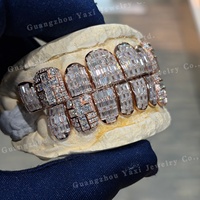 Grillz Hip Hop personnalisés en argent S925 plaqué or rose, sertis de moissanite taille baguette certifiée