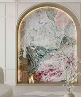 Dalle de marbre rose et vert quatre saisons, polie, avec des veines entrelacées rose et vert exotiques, pour murs intérieurs, sols, comptoirs et îlots de luxe