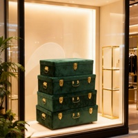 Ensemble de 4 coffres de rangement en bois recouverts de velours de style européen, forme rectangulaire, capacité >35L, charge >10kg, poignées et couvercle faits à la main