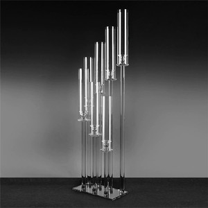 High Quality Large Crystal Wedding Candle Holder 9 Arms Candelabra Tall Tube Clear <strong>Glass</strong> <strong>Candlestick</strong> for Table Centerpieces - Product Image 6