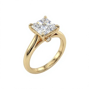 Anillo de compromiso solitario de oro amarillo de 14K con diamante de laboratorio de corte princesa de 1.55 CTW, engaste de puntas y detalles ocultos de lujo - Product Image 4