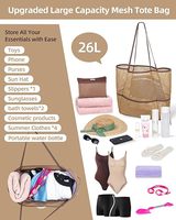 Mesh strandtas voor dames, bovenrits, 11 vakken, afneembaar tasje, machinewasbaar, chique zomerhandtas