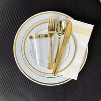 350 pièces de vaisselle en plastique doré pour 50 invités avec couverts jetables, gobelets, serviettes, ensembles de vaisselle pour les fêtes de mariage