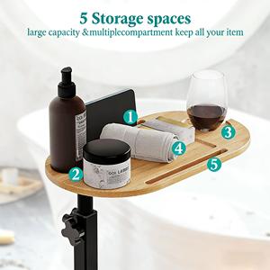 Vassoio Laterale <span class=keywords><strong>per</strong></span> <span class=keywords><strong>Vasca</strong></span> da Bagno in Bambù Personalizzato, Regolabile in Altezza, con Porta Calice e Porta Telefono - Product Image 2