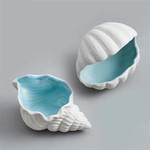 Style <span class=keywords><strong>nordique</strong></span> en céramique sirène coquille stockage décor plaque ensemble bleu ciel en céramique bijoux boîte de rangement assiettes support - Product Image 4