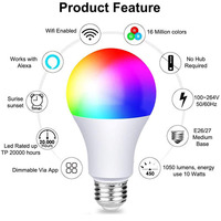 Maison intelligente Bluetooth wifi 9W AC85-265V ampoule LED RGBCW compatible avec Alexa et Google Assistant