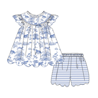 Salopette bébé 100% coton bleue à imprimé animal Toile, salopette pour tout-petits, vêtements personnalisés pour enfants, faible MOQ
