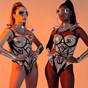 Costume de scène de danse pour boîte de nuit et bar, 100% polyester, technologie de miroir lourd, plume, coiffure unique, <span class=keywords><strong>chanteuse</strong></span> principale, gogo - Product Image 2