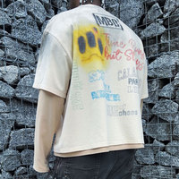 T-shirts en coton épais délavé à l'acide personnalisés OEM Huili pour hommes, à manches longues double couche, avec impression graphique, fabriqués en usine