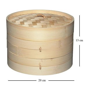 Cuiseur vapeur en bambou de 20 cm de diamètre, 2 niveaux avec couvercle pour cuire à la vapeur les aliments - Product Image 2