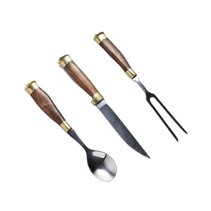 Juego de cubiertos de cocina de acero inoxidable forjado a mano, personalizado, 3 con kit de cuero (Smk1962) - Product Image 1