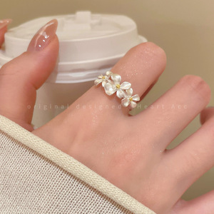 2026 New Gardenia Flower Loose End <b>Ring</b> <b>Thick</b> Silver Women Minimalist Style Light Luxury High-End J1135 <b>Thick</b> Silver Flower Desi - Product Image 4