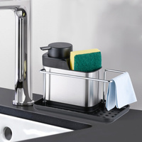 Distributeur de savon nettoyant en métal en acier inoxydable multifonctionnel pour la cuisine Organisateur de brosses éponge pour évier