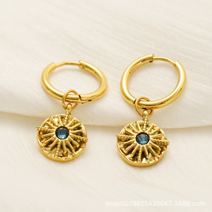 Orecchini Pendenti a Forma di Stella Portafortuna in Stile Turco, Placcati in Oro 18k PVD, Acciaio Inossidabile con Zirconi Incastonati, Ottagonali, per Donne - Product Image 2