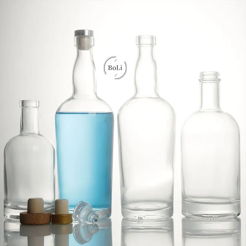 तरल कांच की बोतल व्हिस्की की बोतल के लिए विभिन्न क्षमता वाली थोक खाली कांच की बोतलें