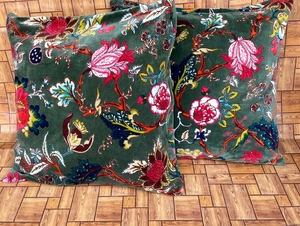 Nouvelle Housse de Coussin en Velours Imprimée à la Main, Carrée, Style Bohème, Décoration d'Intérieur, Motif Vert Rose Rouge - Product Image 1