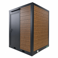 Sauna extérieur moderne sur mesure à vapeur humide chauffé au bois pour 4 personnes avec douche, commande informatisée, fenêtres en transom, 6KW