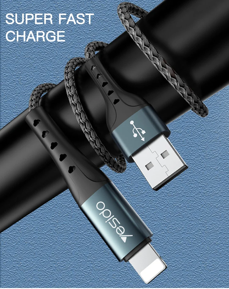 YESIDO — câble USB pour charge rapide et transfert de données, 2 mètres, cordon de 2 mètres en Nylon tressé, compatible micro à Type C