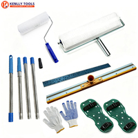 Kit d'outils pour sols en époxy auto-nivelants - Rouleau à pointes, raclette, grattoir, truelle et chaussures à pointes pour la finition des sols en béton et en ciment