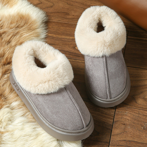 Zapatillas de plataforma de algodón para mujer, de doble uso, con forro de felpa, para invierno y otoño, para exteriores, con suela de EVA engrosada antideslizante, para uso doméstico. - Product Image 5