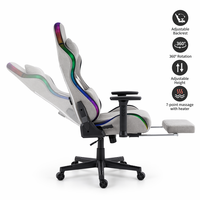 Chaise de jeu ergonomique inclinable haut de gamme avec éclairage LED RGB, massage 7 points, dossier haut, style course, en velours, pour gamers