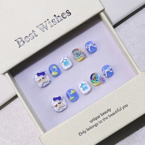 <span class=keywords><strong>Ongles</strong></span> carrés courts en ABS à motif amande pour l'été, mignons, à presser, pour enfants, 10 pièces, design acrylique style modèle pour doigts - Product Image 4