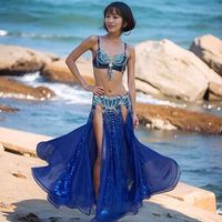 Nouvelle tenue de danse du ventre pour femmes, style tribal, ornée de cristaux, longue et sexy, pour spectacle, style carnaval
