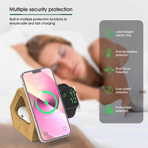Chargeur sans fil magnétique 3 en 1 15W, support de charge en bois à <span class=keywords><strong>induction</strong></span> pour téléphone et montre connectée - Product Image 3