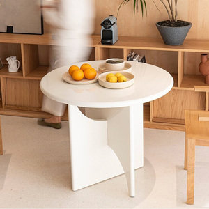 Table à manger ronde moderne en <span class=keywords><strong>blanc</strong></span> crème <span class=keywords><strong>brillant</strong></span>, table d'appoint artistique design pour appartement, café, maison, salle à manger, meubles - Product Image 6