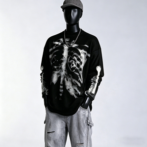<span class=keywords><strong>Felpa</strong></span> da <span class=keywords><strong>uomo</strong></span> girocollo in cotone 100% lavorato <span class=keywords><strong>a</strong></span> maglia, pesante, con stampa DTG personalizzata <span class=keywords><strong>a</strong></span> <span class=keywords><strong>maniche</strong></span> lunghe, stile streetwear - Product Image 2