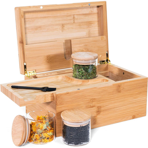 Kit d'organisation d'accessoires pour fumeurs OEM en bambou avec plateau roulant, 3 bocaux hermétiques et brosse, forme rectangulaire - Product Image 3