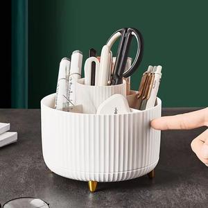 Organizador de cosméticos de escritorio Hy-0148, caja de almacenamiento giratoria 4 en 1 de plástico para brochas de maquillaje, sombra de ojos, lápiz labial, compartimentada - Product Image 3