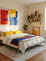 Lit de luxe industriel Bauhaus en acier inoxydable, design durable et écologique, cadre en métal léger double pour hôtel, appartement, chambre à coucher