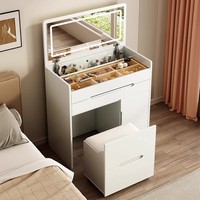 Nouveau Design Coiffeuse Pliante Style Crème, Mini Meuble de Rangement de Chevet à Plateau Rabattable pour Chambre, Ensemble Maquillage