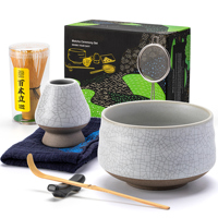 Coffret Cadeau Matcha Personnalisé ODM OEM – Ensemble 7 Pièces : Bol en Céramique, Support Chasen en Bambou, Cuillère, Fouet, Service à Thé Blanc