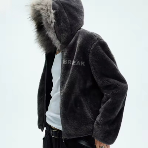 <span class=keywords><strong>Sweat</strong></span> à <span class=keywords><strong>capuche</strong></span> streetwear ample personnalisé brodé de haute qualité, doublé polaire, avec fermeture éclair et <span class=keywords><strong>capuche</strong></span> en fourrure amovible - Product Image 3