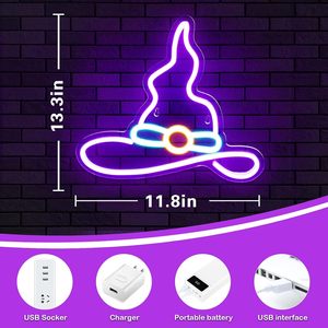 Halloween Witch Hat Letreros Neon LED indoor hanging ambient light shop <b>sign</b> wall decoration light entrance indicator light - Product Image 5