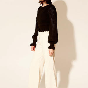 Maglione Pullover da donna in <span class=keywords><strong>maglia</strong></span> <span class=keywords><strong>di</strong></span> cotone 100% stile Y2K girocollo con maniche lunghe e righe <span class=keywords><strong>di</strong></span> <span class=keywords><strong>pizzo</strong></span> nero per la stagione autunnale - Product Image 5