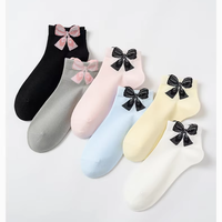 Chaussettes mi-mollet en coton respirantes antidérapantes avec nœud décoratif coréen pour femmes, extensibles et empilables, vente en gros