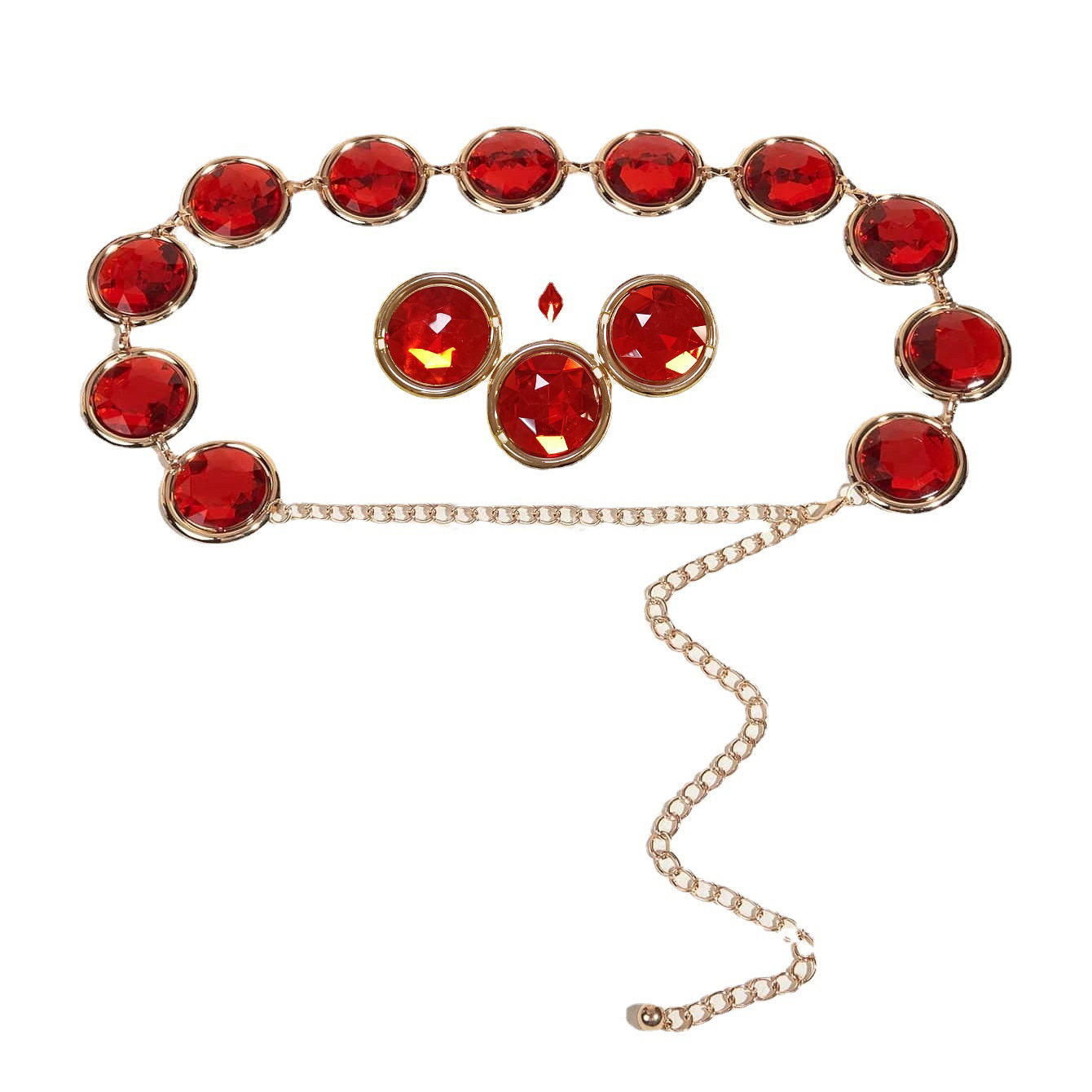 Red Gem Waist Belt - Adjustable Anime Cosplay Rhinestone 