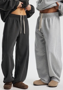 7781 Pantalon de survêtement personnalisé pour homme, coupe oversize à jambe large, style streetwear décontracté, en molleton marron uni, épais, avec cordon de serrage, pour la détente - Product Image 2