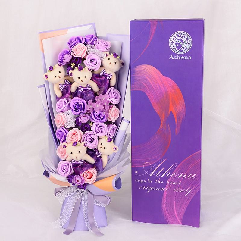520 purple rose bouquet + bear + gift box