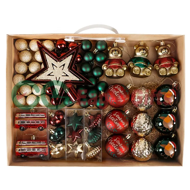 מתנות מתנה באיכות גבוהה קופסת מתנה חג שמח כדור קישוטים סט אדום זהב ירוק ינשוף פתית שלג אייסיקל אורן קונוס תליוני חג המולד