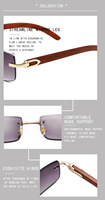 Lunettes de soleil sans monture en corne de buffle pour hommes Lunettes de soleil à la mode avec cadre en bois Gafas De Sol Para Hombre