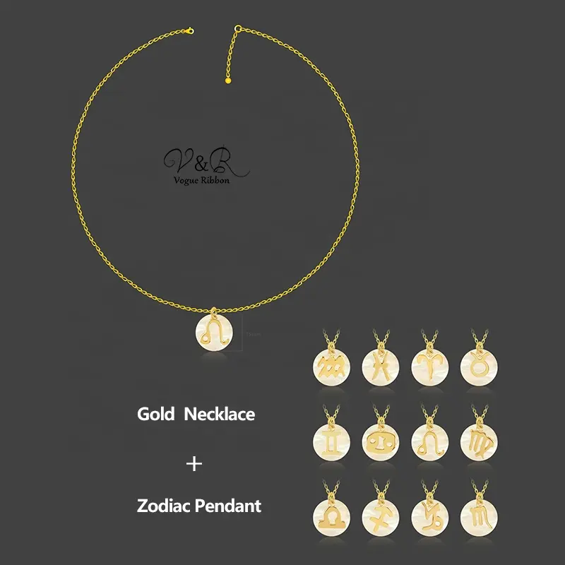 V&R Zodiac Jewelry Gold Plated Necklace Zodiac Sign Pendant Necklace Men Zodiac Necklaces For Women