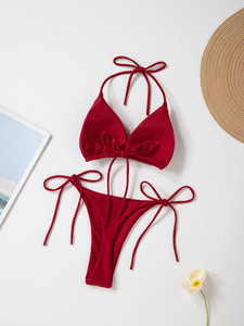 Nouveau <span class=keywords><strong>Maillot</strong></span> <span class=keywords><strong>de</strong></span> <span class=keywords><strong>Bain</strong></span> Bikini 2 Pièces Sexy à Bretelles et Lacets Couleur Unie Élégant pour Femme 2026 - Product Image 1